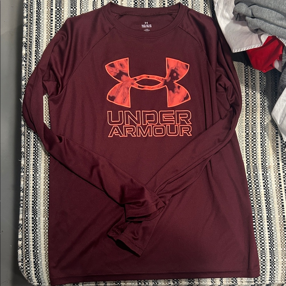 Under Armour Men's Burgundy and Orange Long Sleeve Tee
